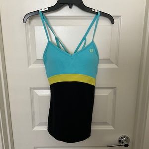 Lorna Jane Strappy Back Tankini Swim Top - Blue and Black - Size Small
